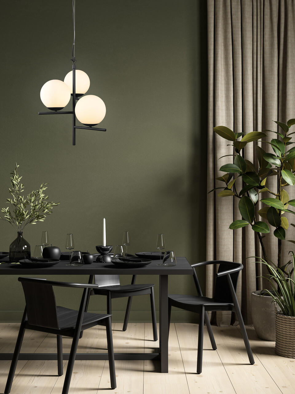 Lustra Pure, TRIO, 40x150 cm, 28W, 3x E14, metal, negru mat/alb - imagine 4